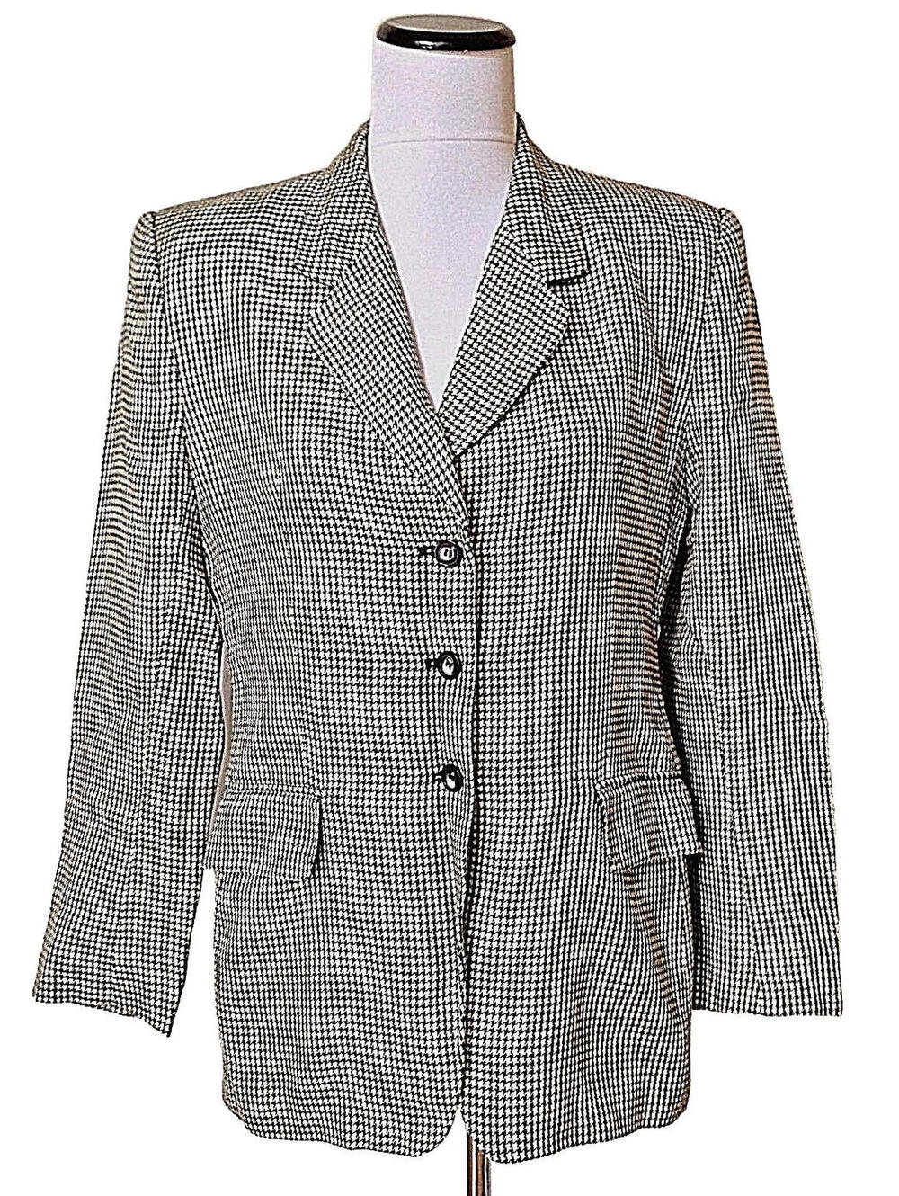 JONES NEW YORK Black White Houndstooth Blazer Jacket Suit Coat Lined - LN!